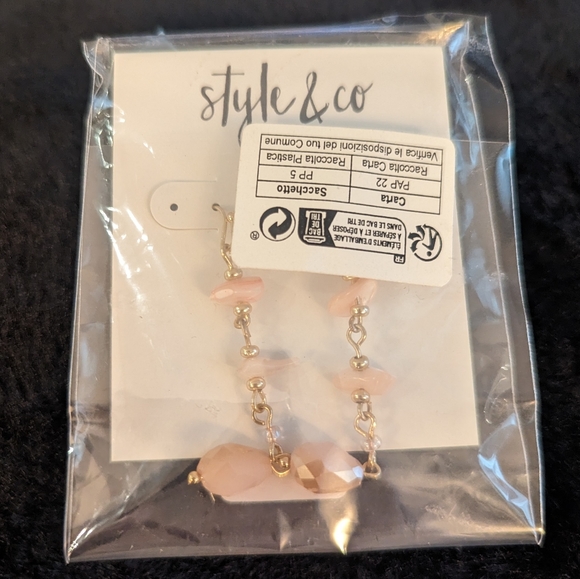 Style & Co. Dangle Gold Rose Quartz  Pink Peachy Stone Crystal Drop Earrings New - Picture 4 of 6